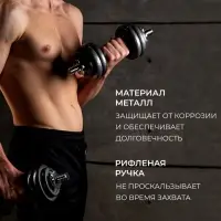 Гантели ONLYTOP, набор: 2 гантельных грифа 35 см, 12 дисков, 4 замка, вес 15 кг