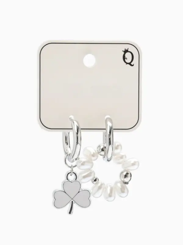 Серьги со съёмным элементом &laquo;Трансформер&raquo;, клевер-сердце, бело-бежевые в серебре