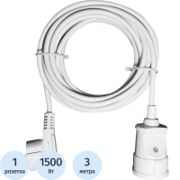 Удлинитель PROGIX PG111 1р/3м/1,5кВт/6А заземление, белый, ПВС 3х0.75