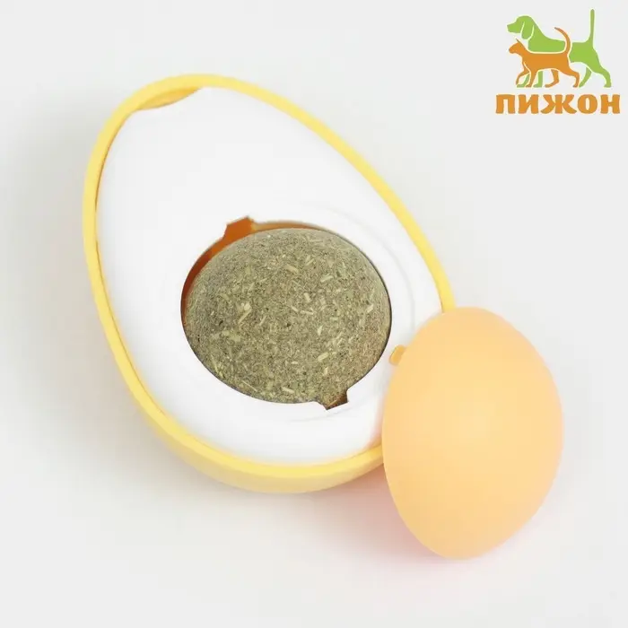 Игрушка с кошачьей мятой для кошки &laquo;Яйцо&raquo;, 6 см, пластик, белая, жёлтая
