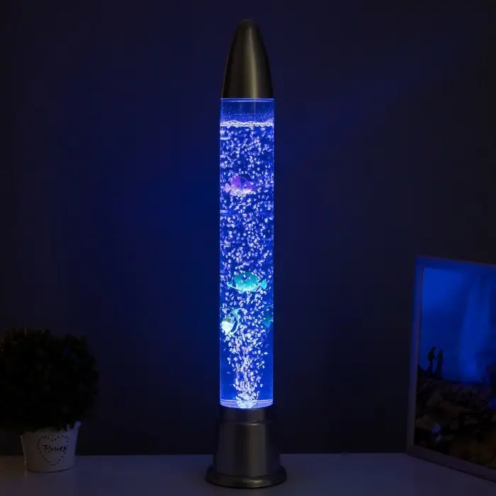 Лава - лампа RISALUX &laquo;Ракета-аквариум&raquo;, подсветка, RGB, от сети 220 В, серебристая, 10&times;10&times;70 см