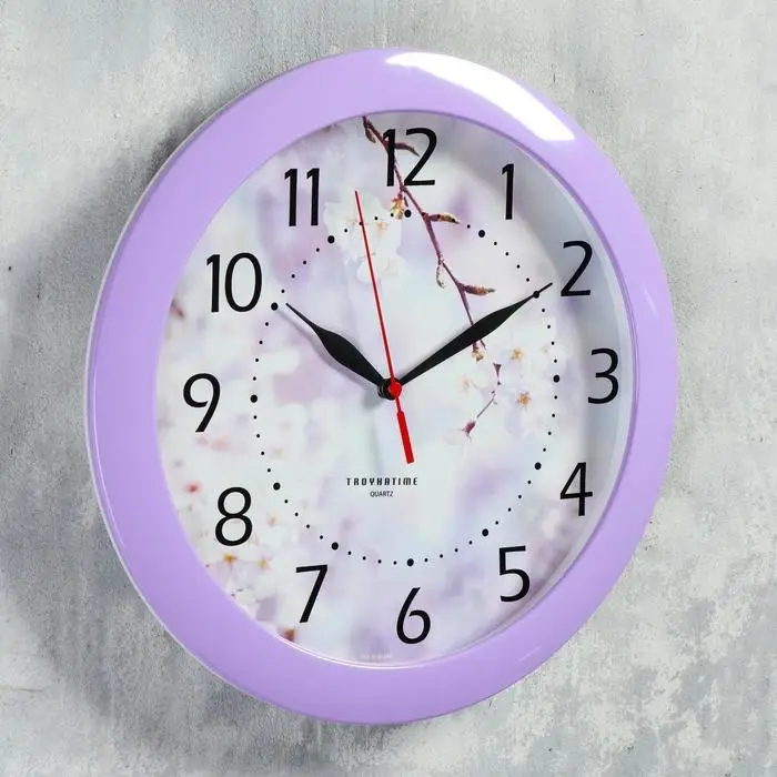 Часы настенные, серия: Цветы, &laquo;Цветущее дерево&raquo;, плавный ход, d=29 см, сиреневый обод