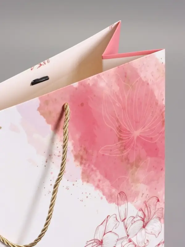 Пакет подарочный "Мрамор" , розовый , с бантиком , 43 х 32 х 14 см