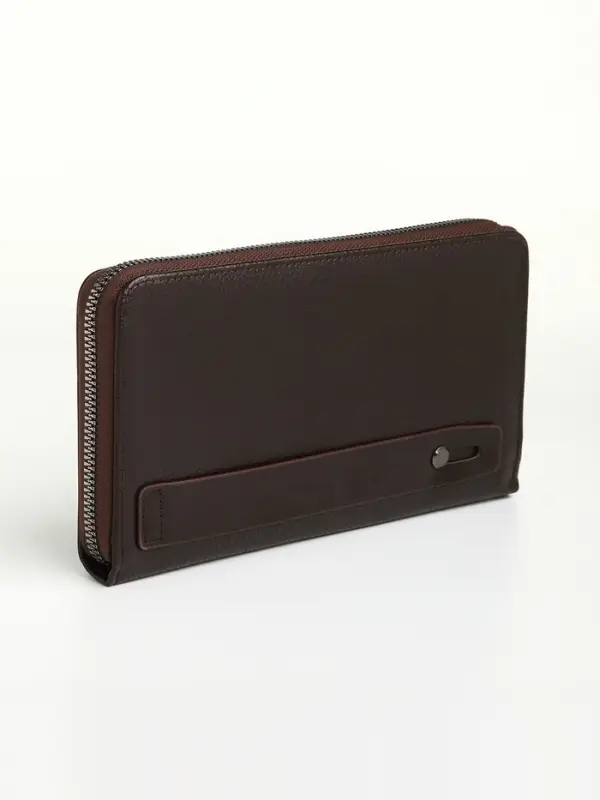Портмоне-клатч мужской на молнии TEXTURA, коричневое
