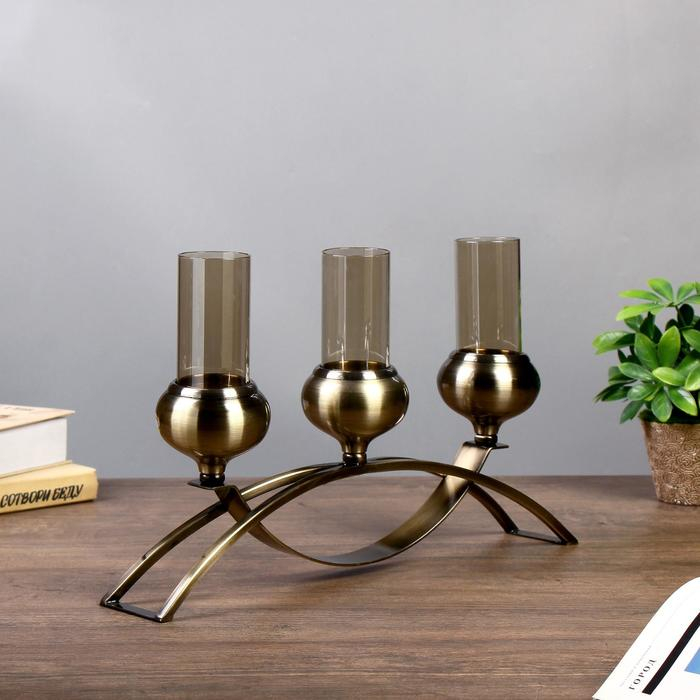 Подсвечник металл 3 свечи Подсвечник металл 3 свечи "Элегантность" под латунь 15х42,5х8 см