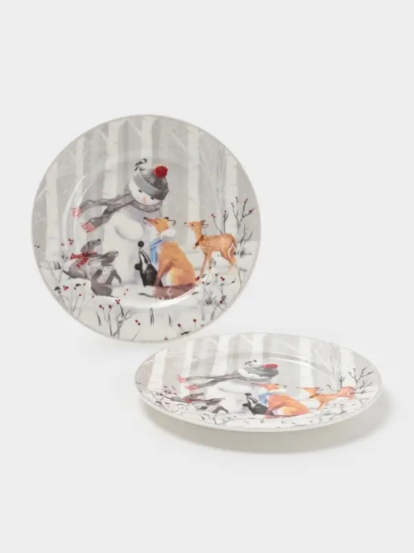 Набор тарелок новогодних «Снежные забавы», 2 шт., d=19 см, керамика, подарочная упаковка, белый Набор тарелок новогодних «Снежные забавы», 2 шт., d=19 см, керамика, подарочная упаковка, белый