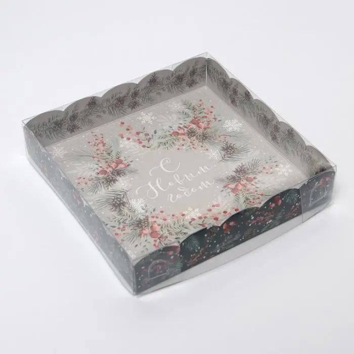 Коробка для кондитерских изделий с пластиковой крышкой &laquo;Венок&raquo;, 15 х 15 х 3 см