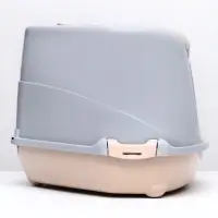 Туалет-домик угловой для кошек, 57&times;46&times;37 см, закрытый, с дверцей, бежевый, серый