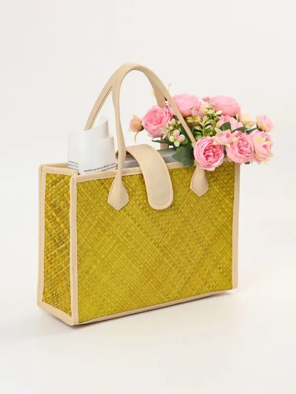 Сумка плетёная на застёжке из пандана, 35&times;12&times;40 см, жёлтая