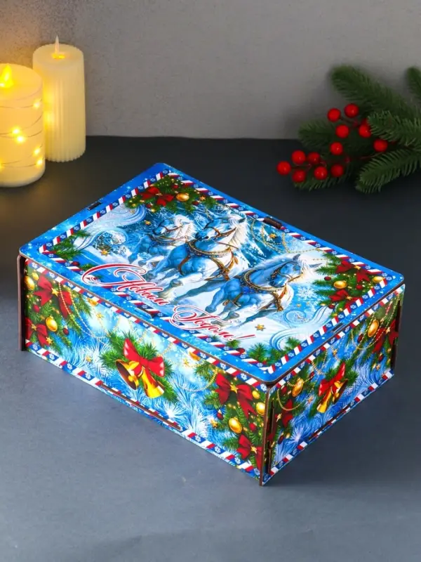 Шкатулка-ящик  самосборный большой  с символом года "Тройка",  28х19,5х11 см