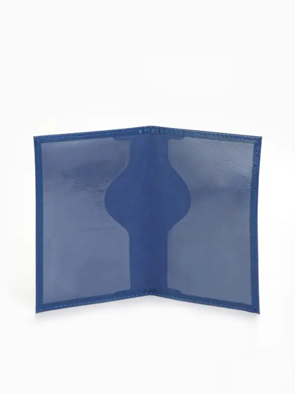 Обложка для паспорта, гладкая натуральная кожа, тиснение фольгой, синяя