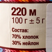 Пряжа для вязания спицами, крючком «Камтекс. Мягкий хлопок», 70% хлопок, 30% нейлон, 220 м/100 г, (205 белый)