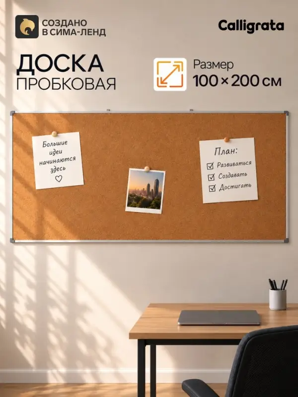 Доска пробковая, 100&times;200 см, в алюминевой рамке, CALLIGRATA