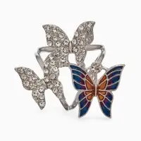 Кольцо для платка &laquo;Бабочки&raquo;, цветное в серебре