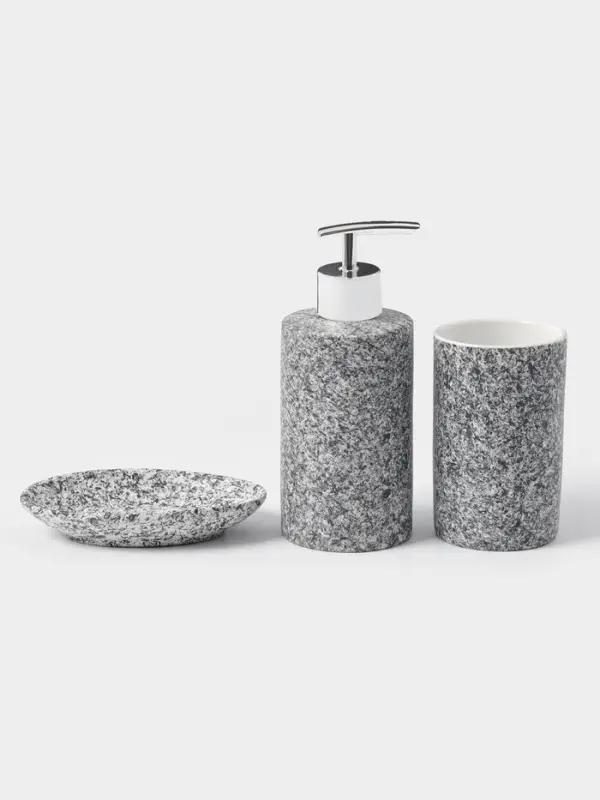Аксессуары для ванной Доляна &laquo;Гранит&raquo;, 3 предмета, дозатор 350 мл, мыльница, стакан, серые
