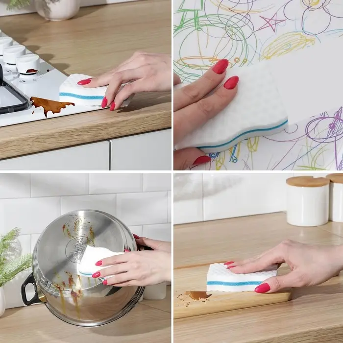 Губка меламиновая для удаления пятен, с поролоновым слоем, 10×6×2.5 см, МИКС Губка меламиновая для удаления пятен, с поролоновым слоем, 10×6×2.5 см, МИКС