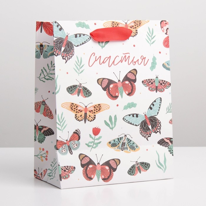 Пакет подарочный ламинированный вертикальный, упаковка, &laquo;Счастье&raquo;, MS 18 х 23 х 10 см