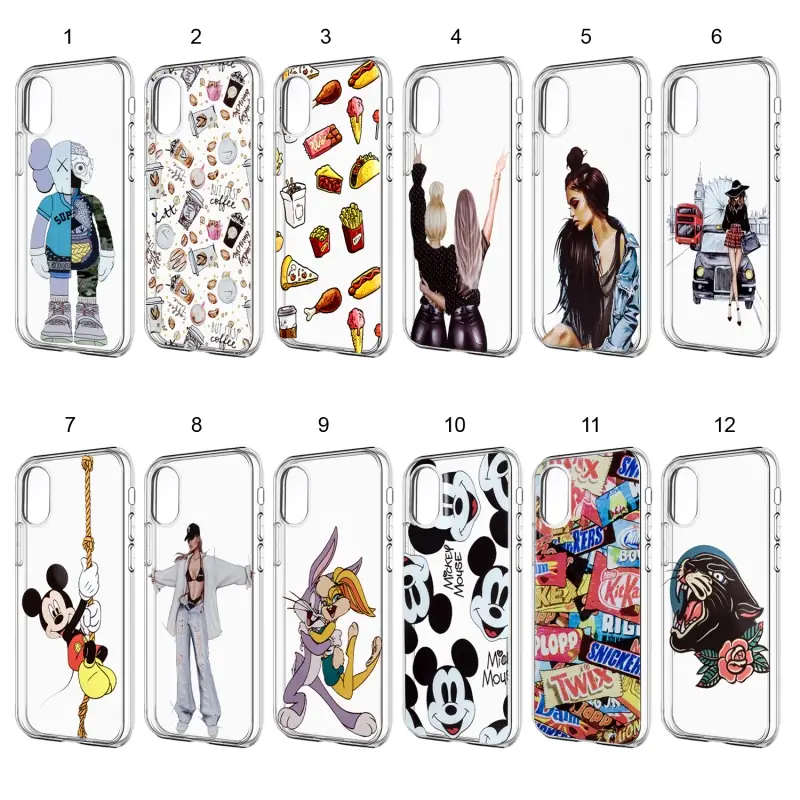 Чехол iPh X прозрачный TPU 1.2 мм с принтами в ассортименте Чехол iPh X прозрачный TPU 1.2 мм с принтами в ассортименте