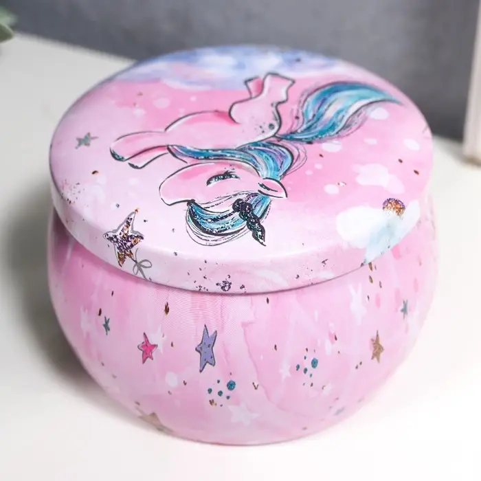 Шкатулка металл круглая Шкатулка металл круглая "Единорожек" МИКС 5х6,5х6,5 см