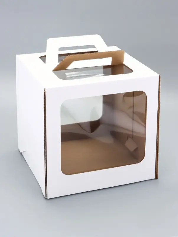 Коробка под торт 2 окна, с ручками, белая, 26&times;26&times;26 см