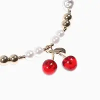Кулон на жемчужных бусах "Вишня", цвет белый в золоте