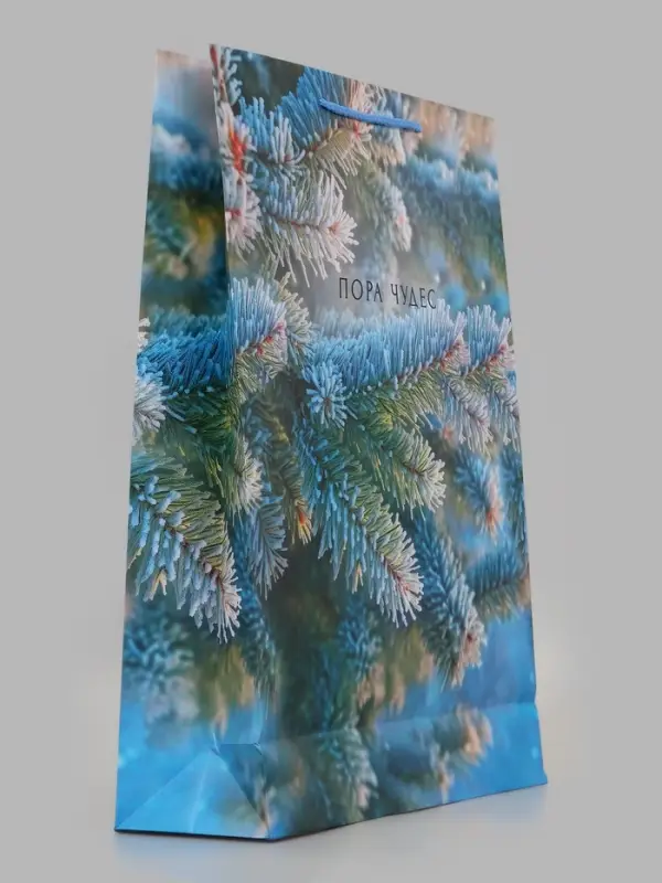 Пакет подарочный &laquo;Пора чудес. Заснеженная ель&raquo;, 33&times;10&times;42.5 см