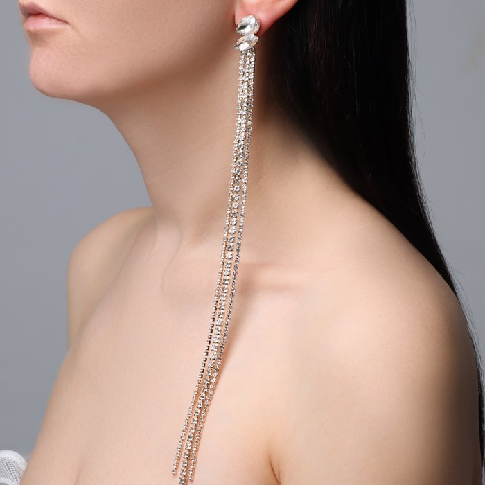 Серьги висячие со стразами «Водопад» овал 3 нити, цвет белый в золоте, 32 см Серьги висячие со стразами «Водопад» овал 3 нити, цвет белый в золоте, 32 см