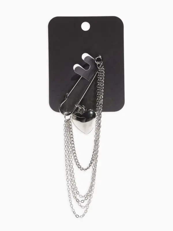 Булавка &laquo;Сердце&raquo; с цепочками, цвет серебро