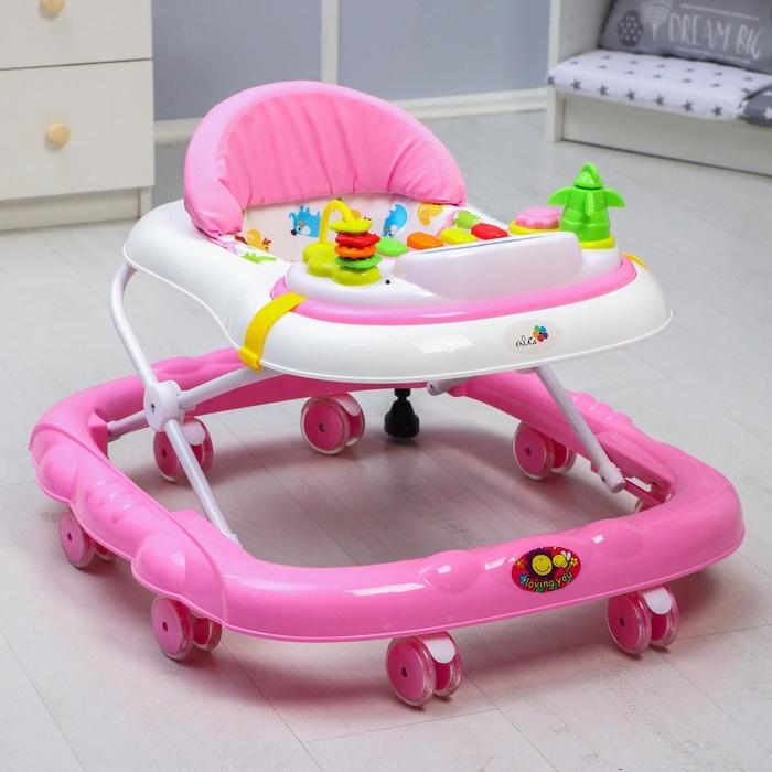 Ходунки «Улыбка», 8 силик. колес, съемная панель, муз., свет, игрушки, розовый Ходунки «Улыбка», 8 силик. колес, съемная панель, муз., свет, игрушки, розовый