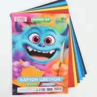 Картон цветной А4, 8 л., 8 цветов, немелованный односторонний, на скобе