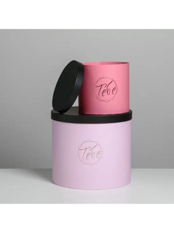 Набор коробок для цветов 5 в 1, упаковка подарочная, &laquo;Чёрно-розовые&raquo;, 14&times;14&times;13 см - 22&times;22&times;19.5 см