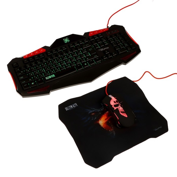Игровой набор Qumo Axe Strike 3 в 1, клавиатура+мышь+ковер, проводной, 2400 dpi Игровой набор Qumo Axe Strike 3 в 1, клавиатура+мышь+ковер, проводной, 2400 dpi