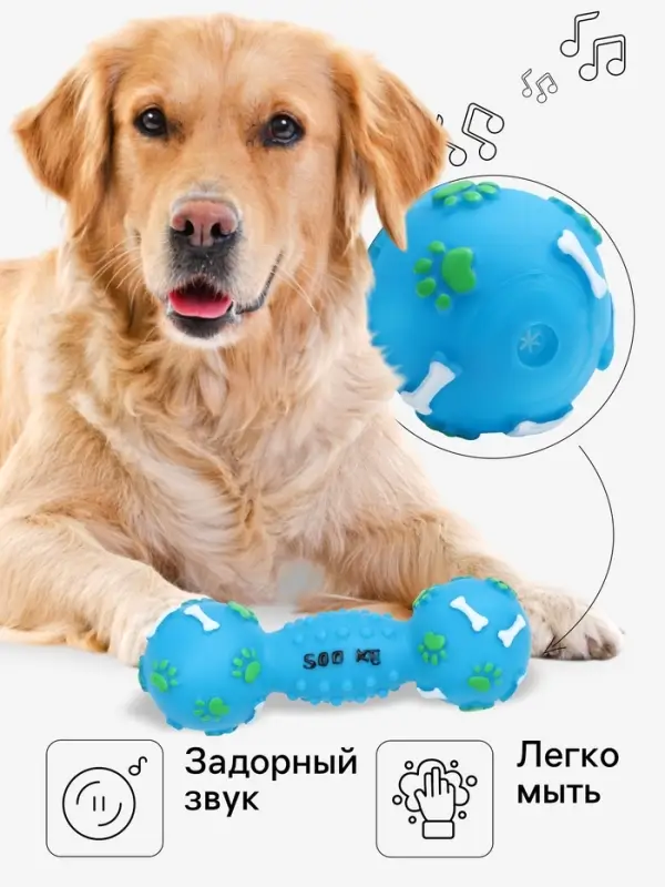 Игрушка для собак &laquo;Гантель 500 kg&raquo;, 17.5 см, пищащая, винил, голубая