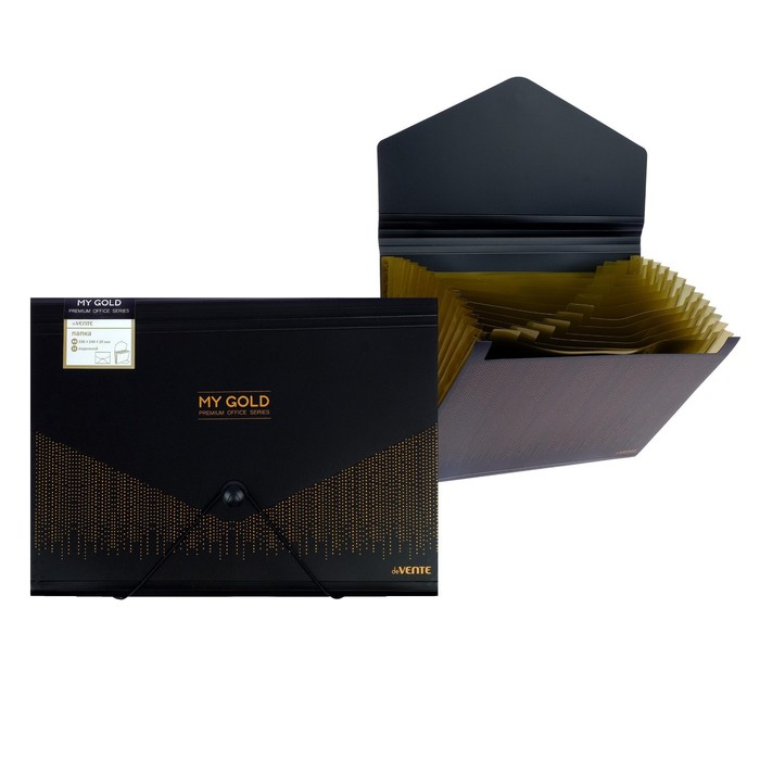 Папка-кратотека 12 отделений, А4, на резинке, deVENTE My gold, 700 мкм Папка-кратотека 12 отделений, А4, на резинке, deVENTE My gold, 700 мкм