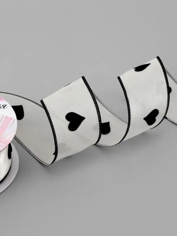 Лента капроновая &laquo;Сердечки&raquo;, с рисунком, 38 мм, 9.1&plusmn;0.5 м, бежевая, чёрная