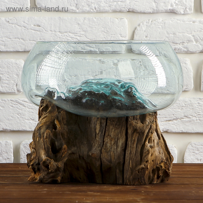 Вазон стекло на дереве  Вазон стекло на дереве "Забота" 20х25х25 см, МИКС