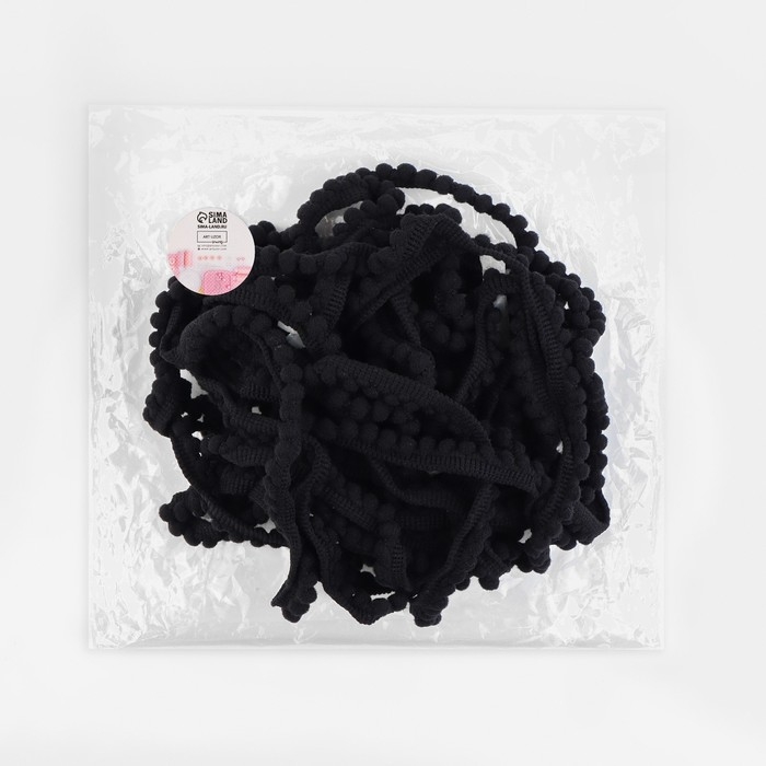 Тесьма декоративная с помпонами, 12 ± 2 мм, 9,1 ± 0,5 м, цвет чёрный Тесьма декоративная с помпонами, 12 ± 2 мм, 9,1 ± 0,5 м, цвет чёрный