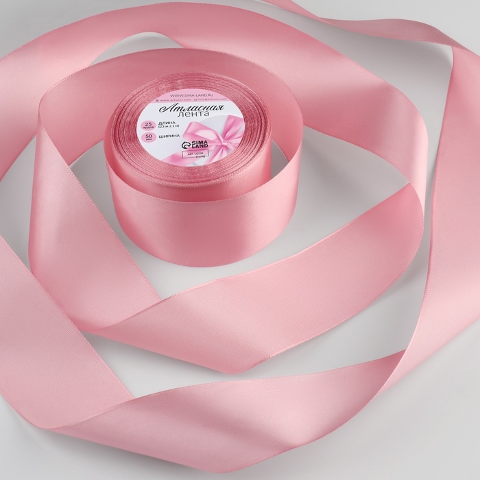 Лента атласная, 50 мм × 23 ± 1 м, цвет жемчужно-розовый №135 Лента атласная, 50 мм × 23 ± 1 м, цвет жемчужно-розовый №135