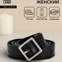 Ремень женский, 110&times;3 см, квадратная матовая металлическая пряжка, серебристая, чёрный
