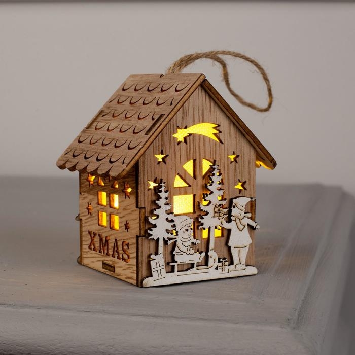 Ёлочная игрушка «Домик с детьми», от батареек, свечение тёплое белое Ёлочная игрушка «Домик с детьми», от батареек, свечение тёплое белое