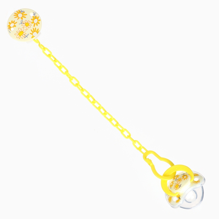 Набор: Соска - пустышка с держателем «Цветы», ортодонтическая, +6 мес, цвет желтый Набор: Соска - пустышка с держателем «Цветы», ортодонтическая, +6 мес, цвет желтый