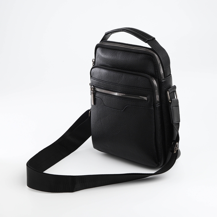 Сумка мужская через плечо TEXTURA, 3 наружных кармана, цвет чёрный Сумка мужская через плечо TEXTURA, 3 наружных кармана, цвет чёрный