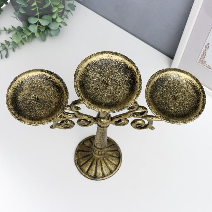 Подсвечник чугун на 3 свечи Подсвечник чугун на 3 свечи "Ажур" золотая патина 32х24х9,5 см