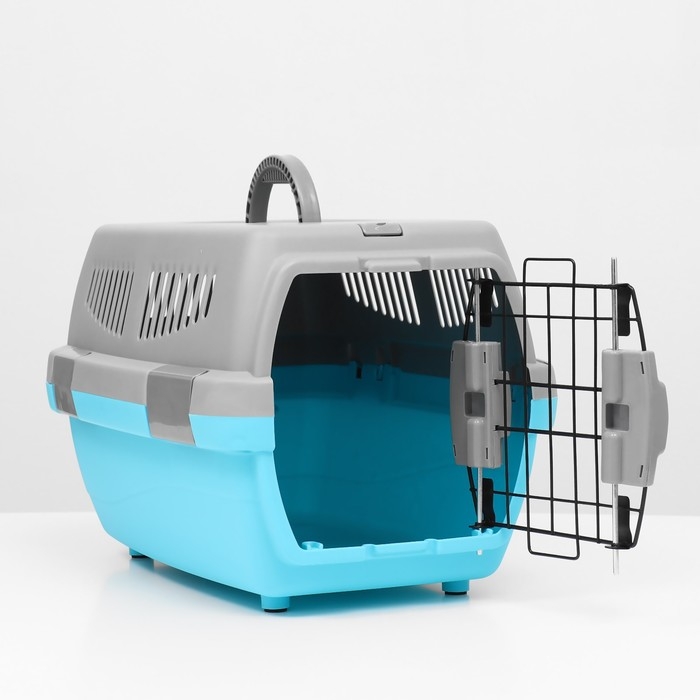 Переноска пластиковая  Переноска пластиковая "Неон" 48х32х29,5 см, вес животного до 12 кг, серо-голубая