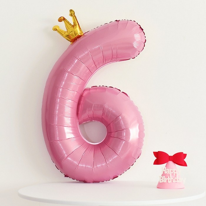 Шар фольгированный 40 Шар фольгированный 40" «Цифра 6 с короной», цвет розовый