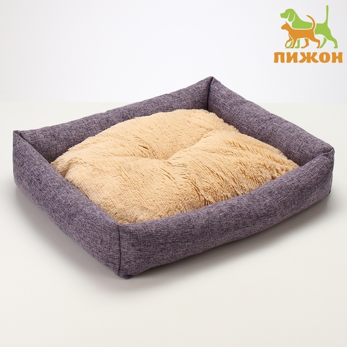 Лежанка для животных, 60 х 50 х 15 см, рогожка, искусственный мех, сиреневая Лежанка для животных, 60 х 50 х 15 см, рогожка, искусственный мех, сиреневая