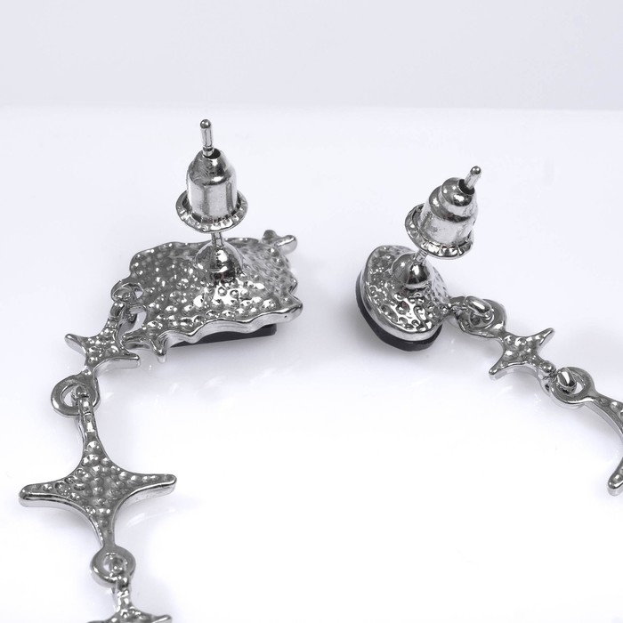 Серьги висячие со стразами «Созвездие» с геометрией, цвет чёрный в серебре, 5,5 см Серьги висячие со стразами «Созвездие» с геометрией, цвет чёрный в серебре, 5,5 см