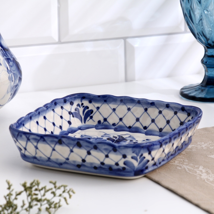 Сухарница Сухарница "Цветы", квадратная, 6 х 19 см, гжель