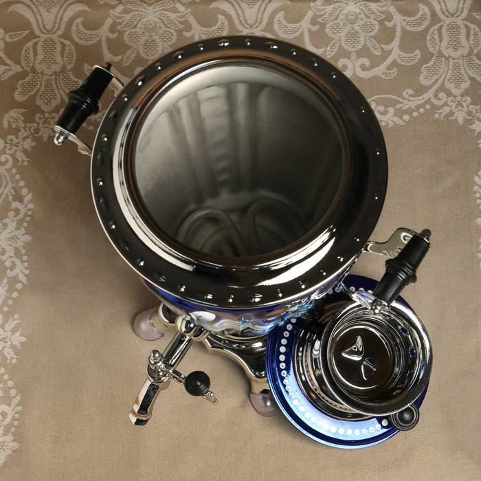 Набор «Жостово на синем», рюмка, 3 предмета, самовар 3 л, заварочный чайник 0,7 л, поднос Набор «Жостово на синем», рюмка, 3 предмета, самовар 3 л, заварочный чайник 0,7 л, поднос