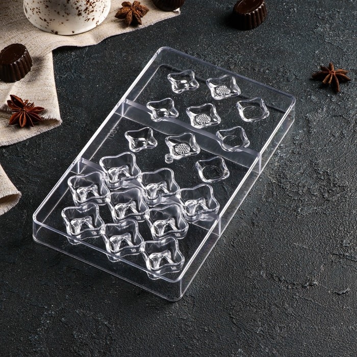 Форма для конфет и шоколада «Блеск», 18 ячеек, 20×12×2,5 см, цвет прозрачный Форма для конфет и шоколада «Блеск», 18 ячеек, 20×12×2,5 см, цвет прозрачный